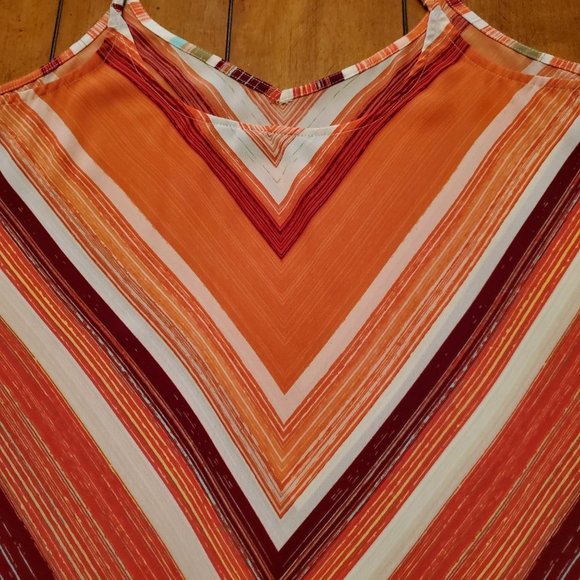 Apt 9 Orange White Maroon Olive Green Aqua V Striped Sleeveless Crop Top Sz L - Picture 11 of 15
